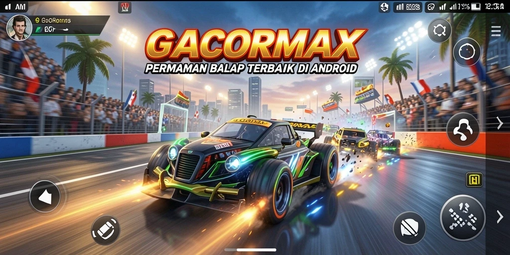 Screenshot gameplay GACORMAX dengan aksi balap yang intens.