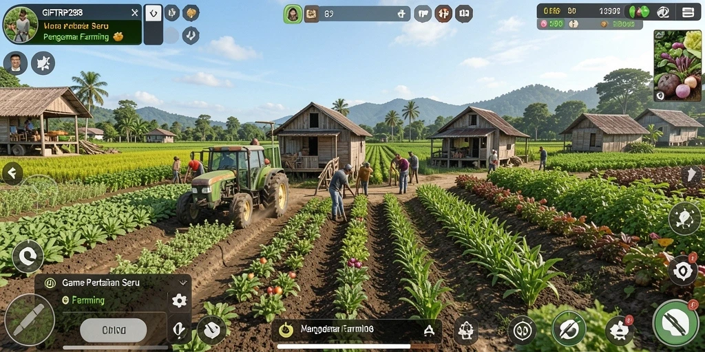 Tampilan gameplay <strong>GIFTRP288</strong> yang menampilkan aktivitas pertanian di ladang.