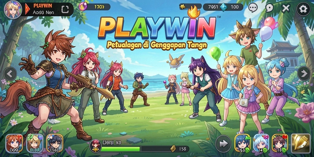 Screenshot gameplay PLAYWIN menunjukkan aksi seru dalam dunia anime.