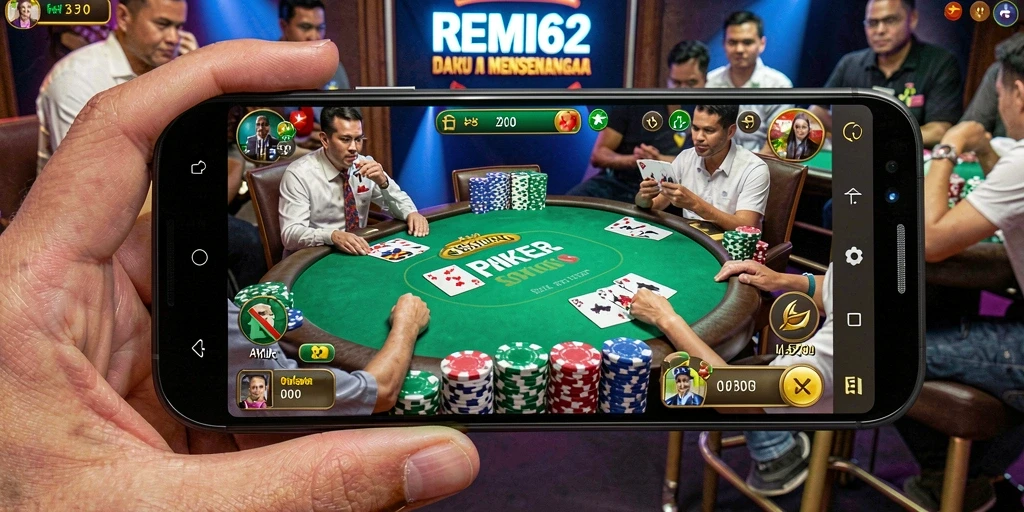 Screenshot gameplay REMI62 menampilkan momen seru dalam permainan Poker.