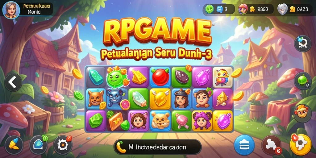 Tampilan gameplay RPGAME yang menarik dengan permata berwarna-warni.