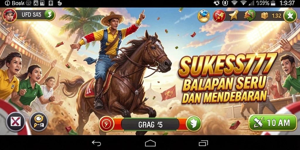 Screenshot gameplay balapan SUKSES777 yang mendebarkan.
