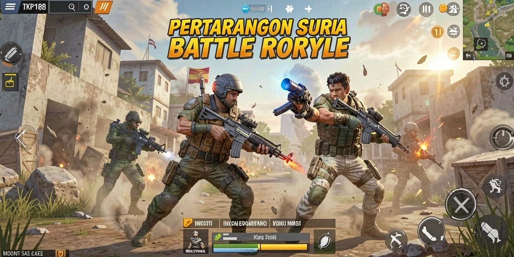 Tangkapan layar gameplay TKP188 yang menunjukkan pertarungan di arena Battle Royale.